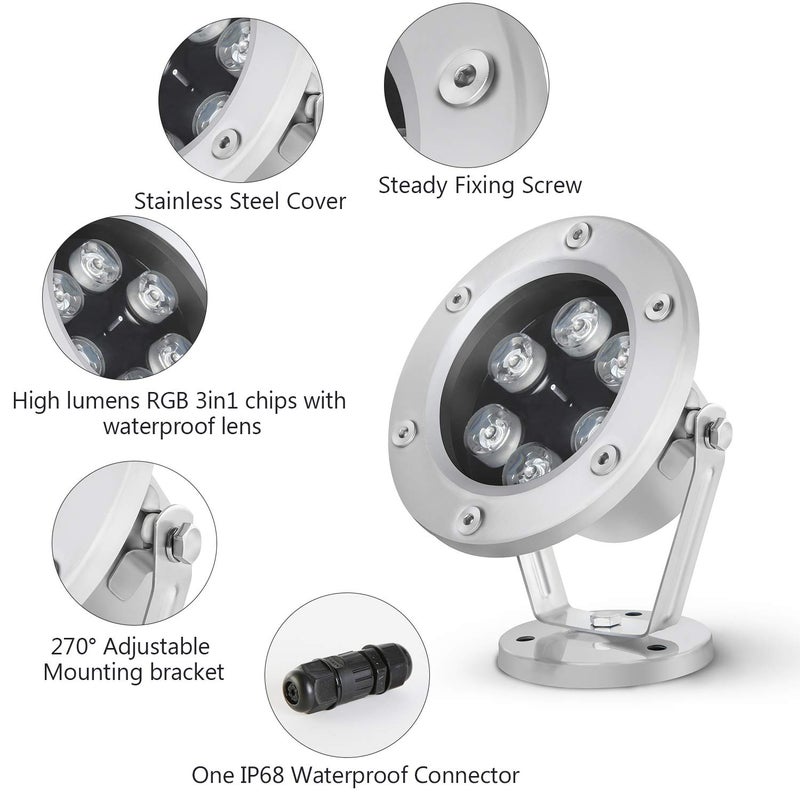 RSN LED Underwater Light 18W RGB Waterproof Grade IP68 LED Color Changing Spot Light Landscape Lighting Suitable for Swimming Pools, Fountains, Waterfalls, Aquariumsï¼ˆNot Include Transformerï¼‰ - Image 3
